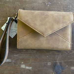 Target cognac colored suede wristlet clutch wallet